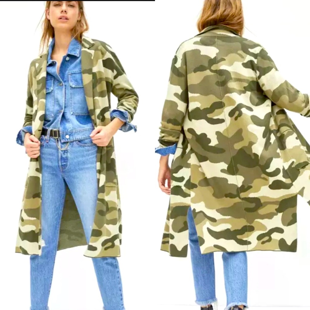 Anthropologie Maeve Kieran Sweater Coat Womens Size Small Camo Duster Streetwear